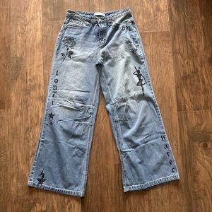 PLAYBOY Blue Wide Leg Jeans with Black Decals